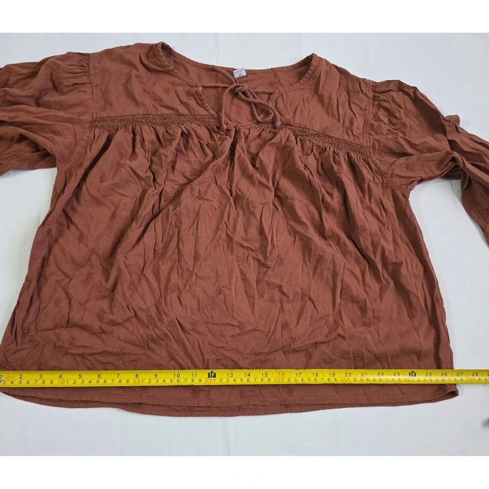 Old Navy Womens Large Terracotta Brown Embroidered Boho Peasant Blouse Top L